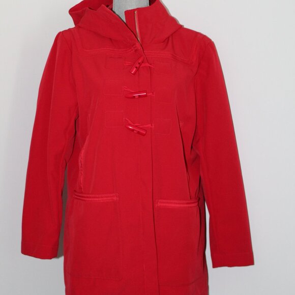 Lululemon Red Hooded Trench Coat Rain Jacket Toggle Fleece Lined 12 10 M - Picture 2 of 9